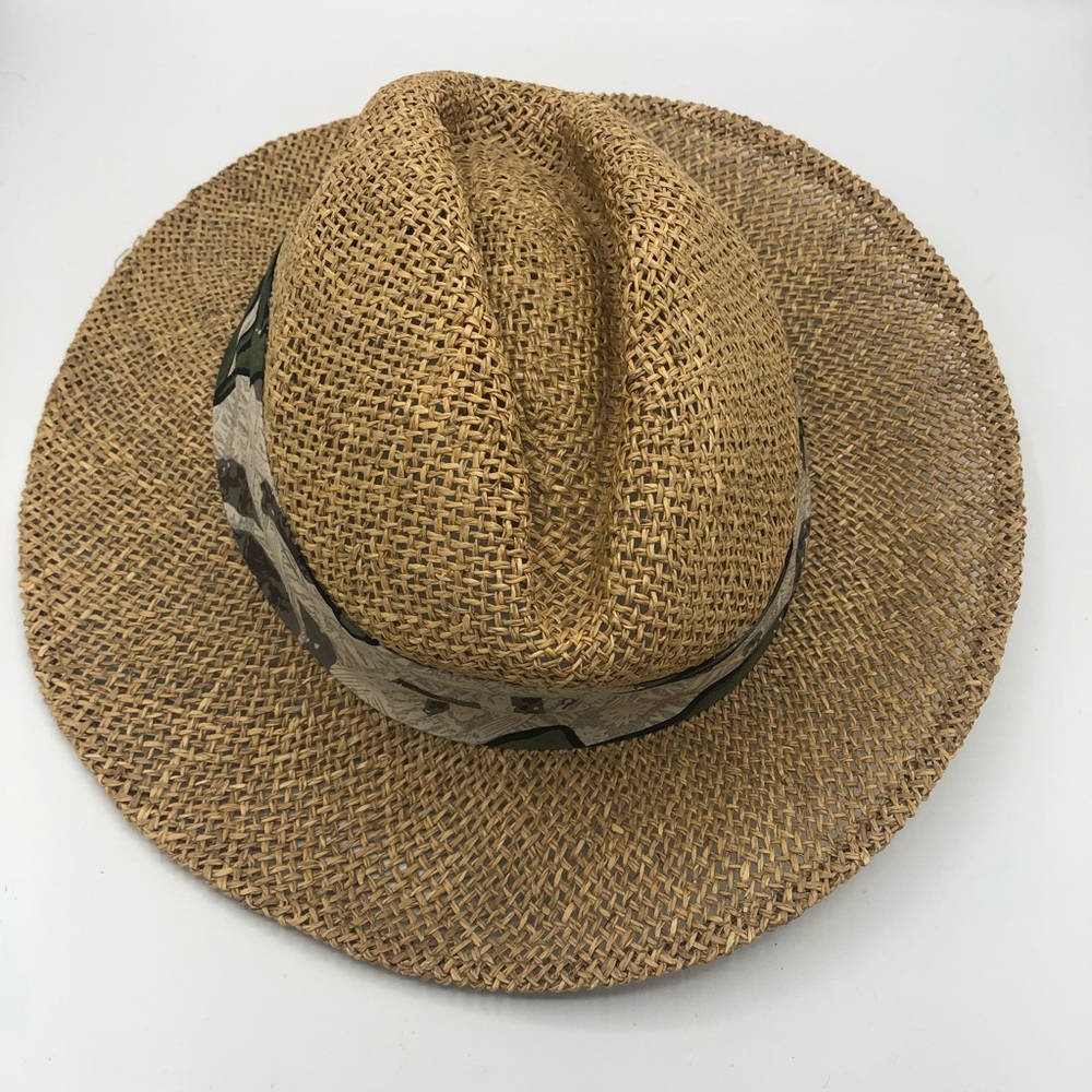 Straw Hat with Attached Fabric